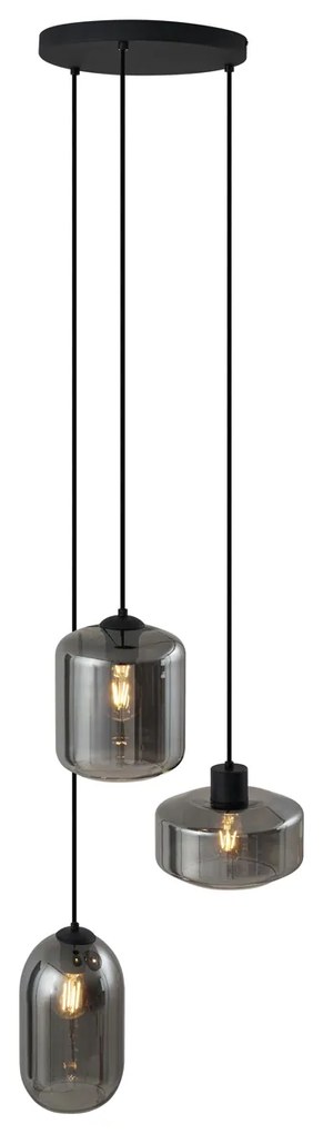 Candeeiro suspenso moderno preto com vidro fumado 3-luzes - Sheena Moderno