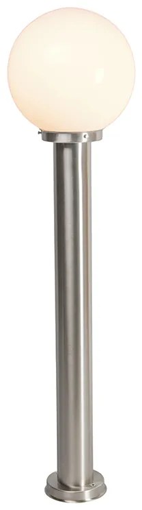 Poste de luz exterior moderno aço inoxidável 100 cm com esfera de plástico IP44 - Sfera