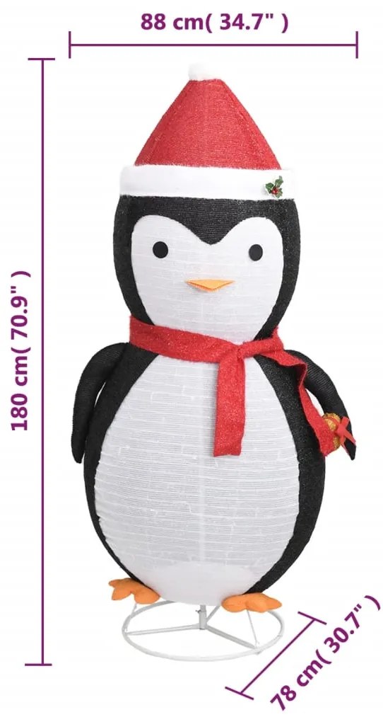 Pinguim de Natal decorativo com luzes LED tecido de luxo 180 cm