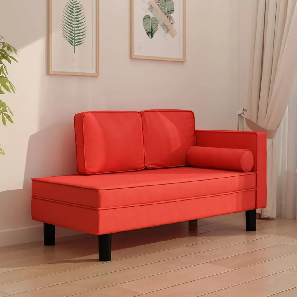 vidaXL Chaise longue com almofadões e rolo couro artificial vermelho