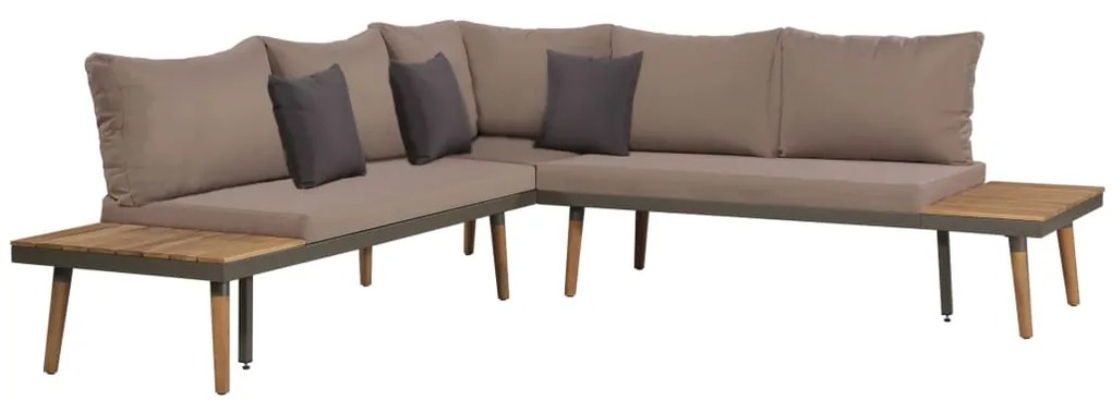 4 pcs conj. lounge jardim c/ almofadões acácia maciça castanho