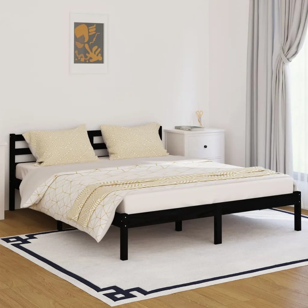 vidaXL Estrutura de cama 160x200 cm pinho maciço preto