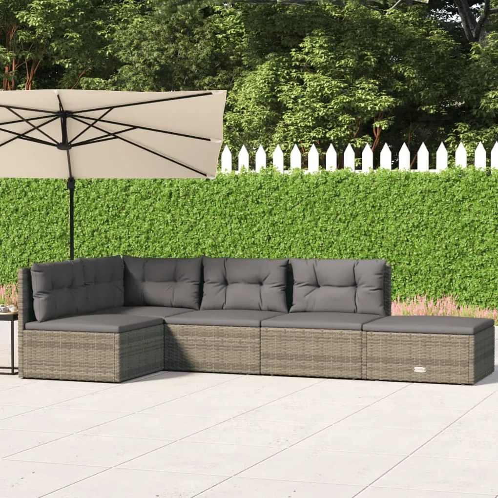 vidaXL 5 pcs conjunto lounge de jardim c/ almofadões vime PE cinzento