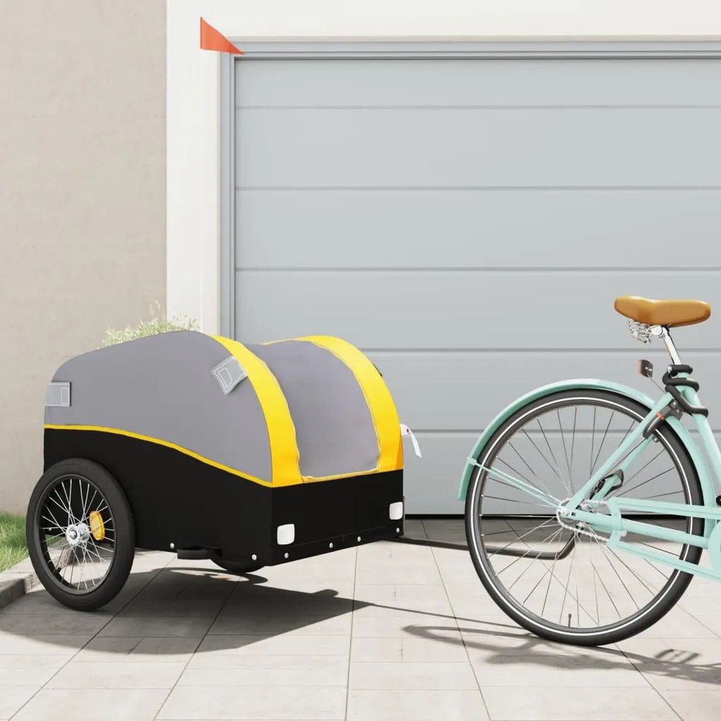 Reboque para bicicleta 45 kg ferro preto e amarelo