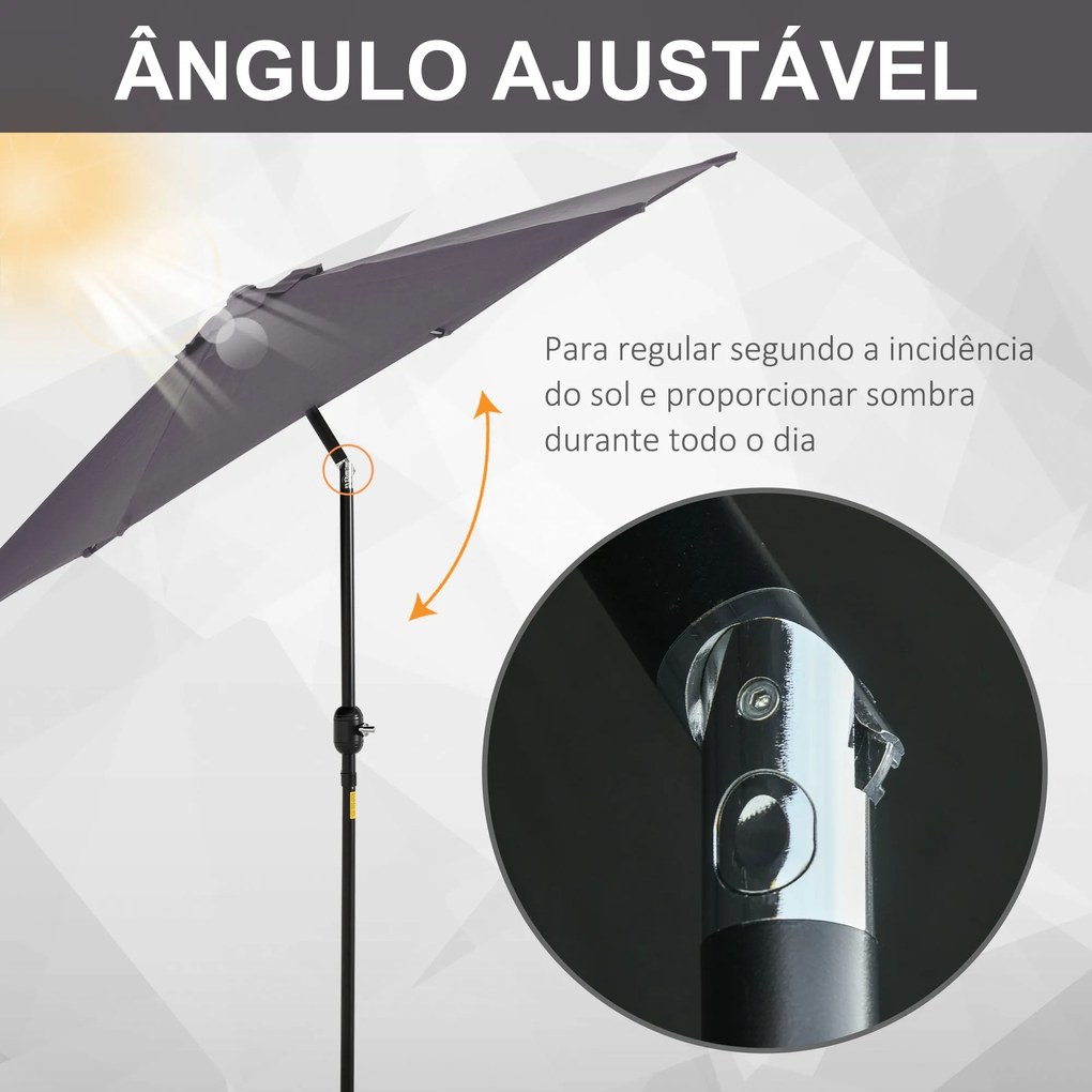 Guarda-Sol de Jardim Ø270x235cm Reclinável com Manivela e 6 Hastes - C