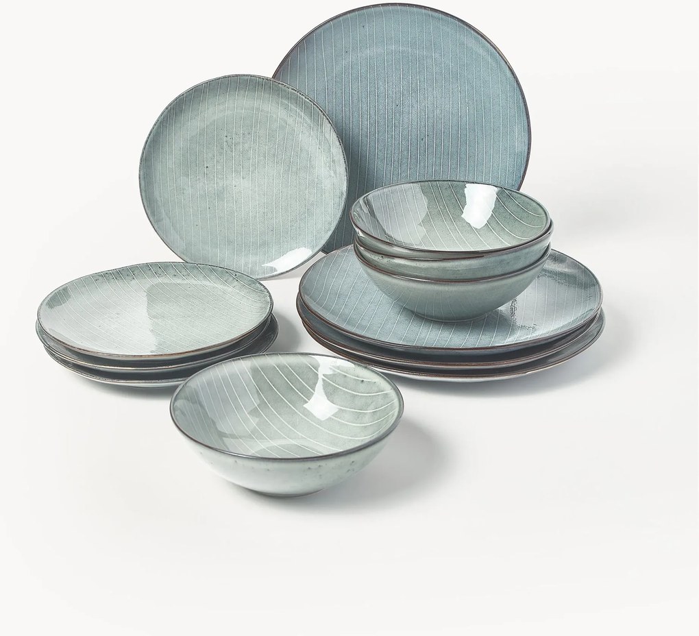 Conjunto de louça artesanal Nordic Sea, 4 pessoas, conjunto de 12