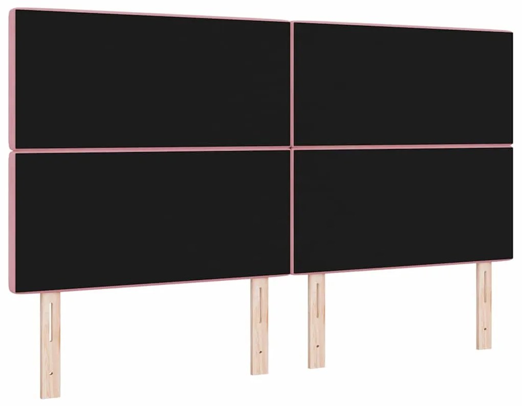 Cabeceira com Botões de Cristal Estofada em Veludo Rosa de 180 cm