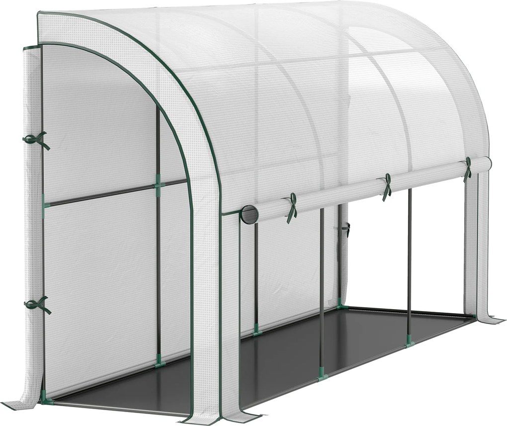 Outsunny Estufa encostada na parede, casa de plantas acessível, lona plástica, 300 x 80 x 157 cm, Branco | Aosom Portugal