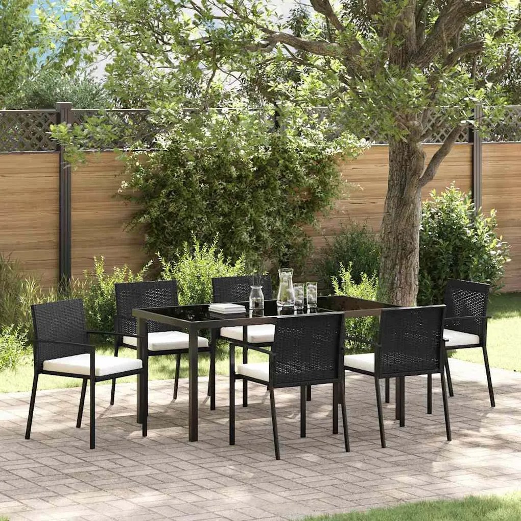 Conjunto de Jantar de Jardim com 7 Peças em Poli Rattan Preto