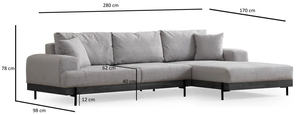 Sofá de Canto Eti – Cinzento – 280 x 170 cm