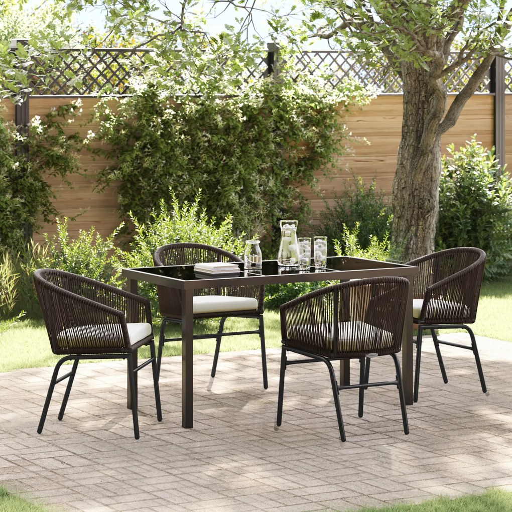 vidaXL Conjunto de Jantar para Jardim 5 Peças - Vime de Polietileno Castanho