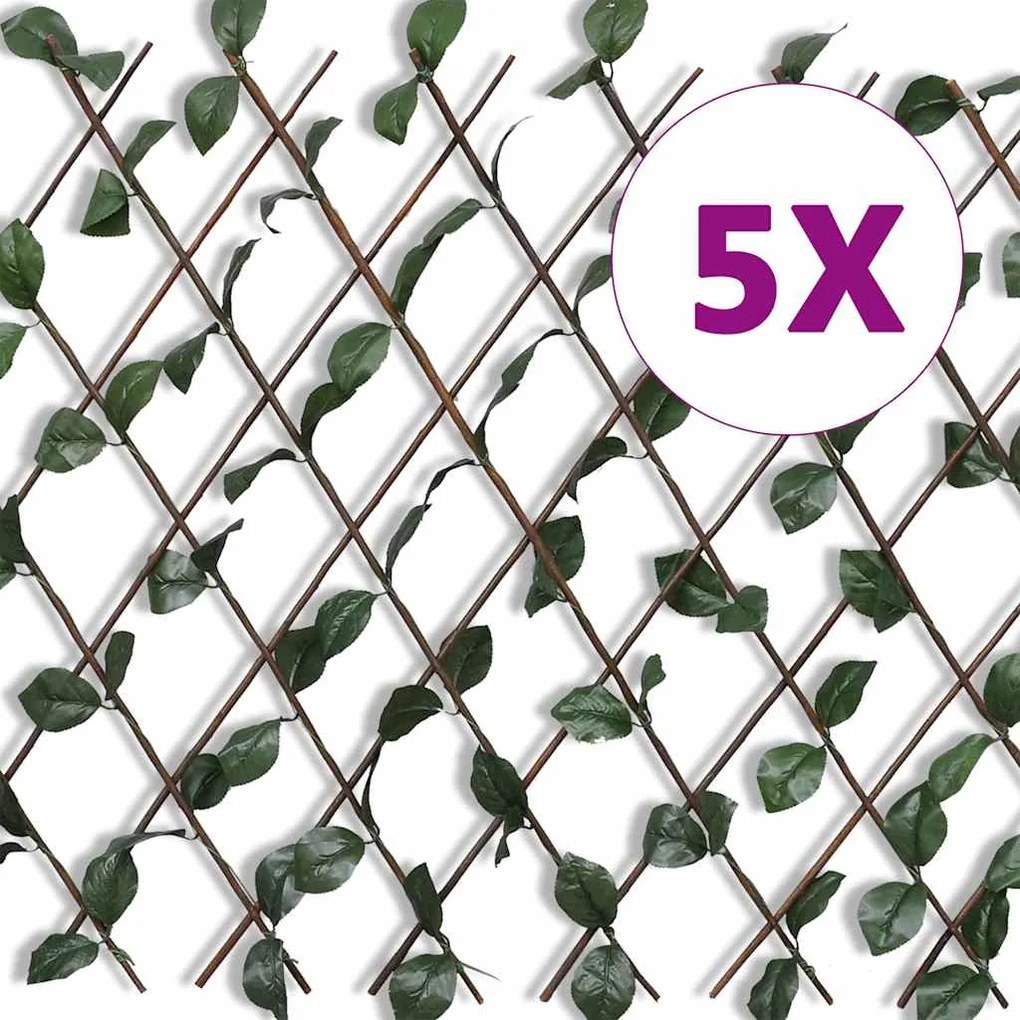 vidaXL Cerca em treliça salgueiro c/ folhas artificiais 5 pcs 180x90cm
