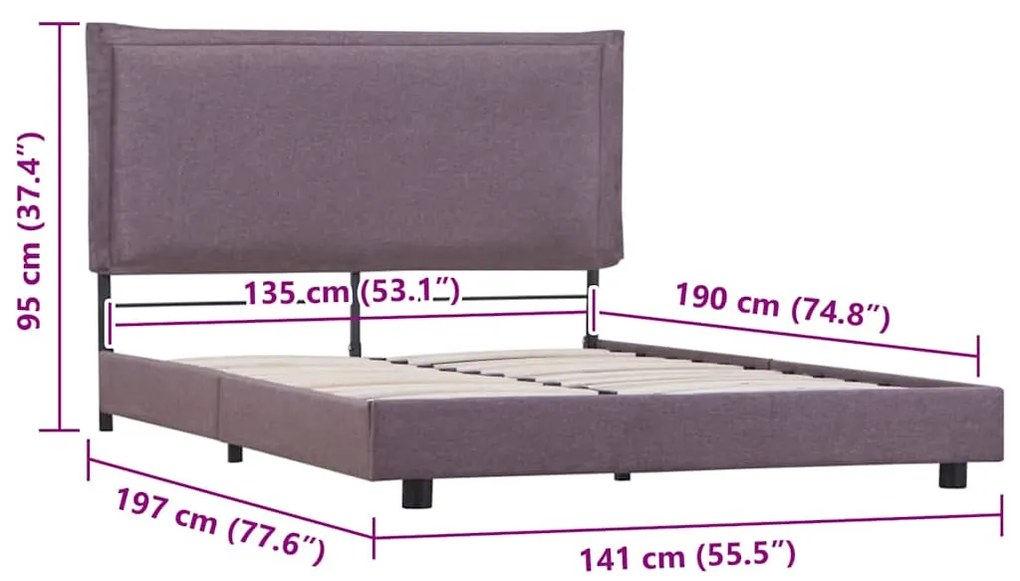 Estrutura para cama sem colchão Taupe Tecido 135x190 cm