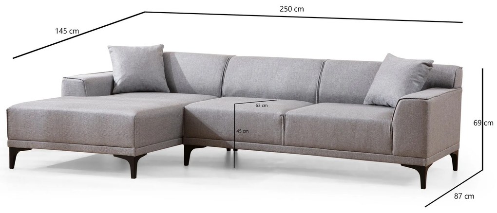 Sofá de Canto Petra – Cinzento Claro – 145 x 250 cm