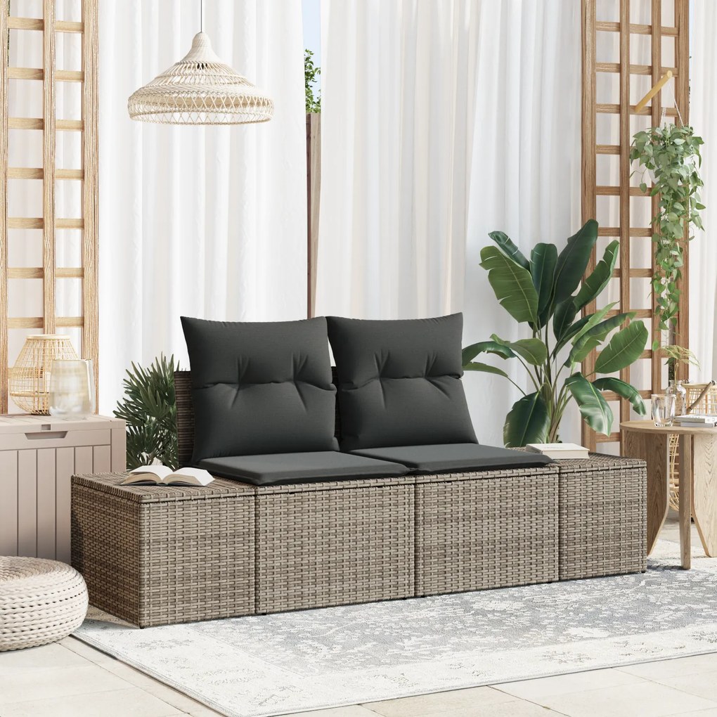 vidaXL Sofá de Jardim de 2 Lugares com Armazenamento e Almofadas Cinzento Poliéster Rattan