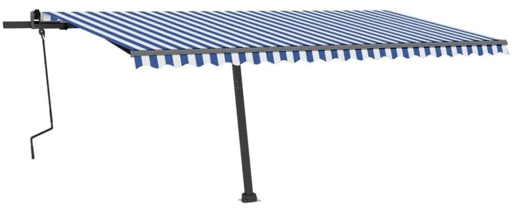 Toldo retrátil manual com LED 500x300 cm azul e branco