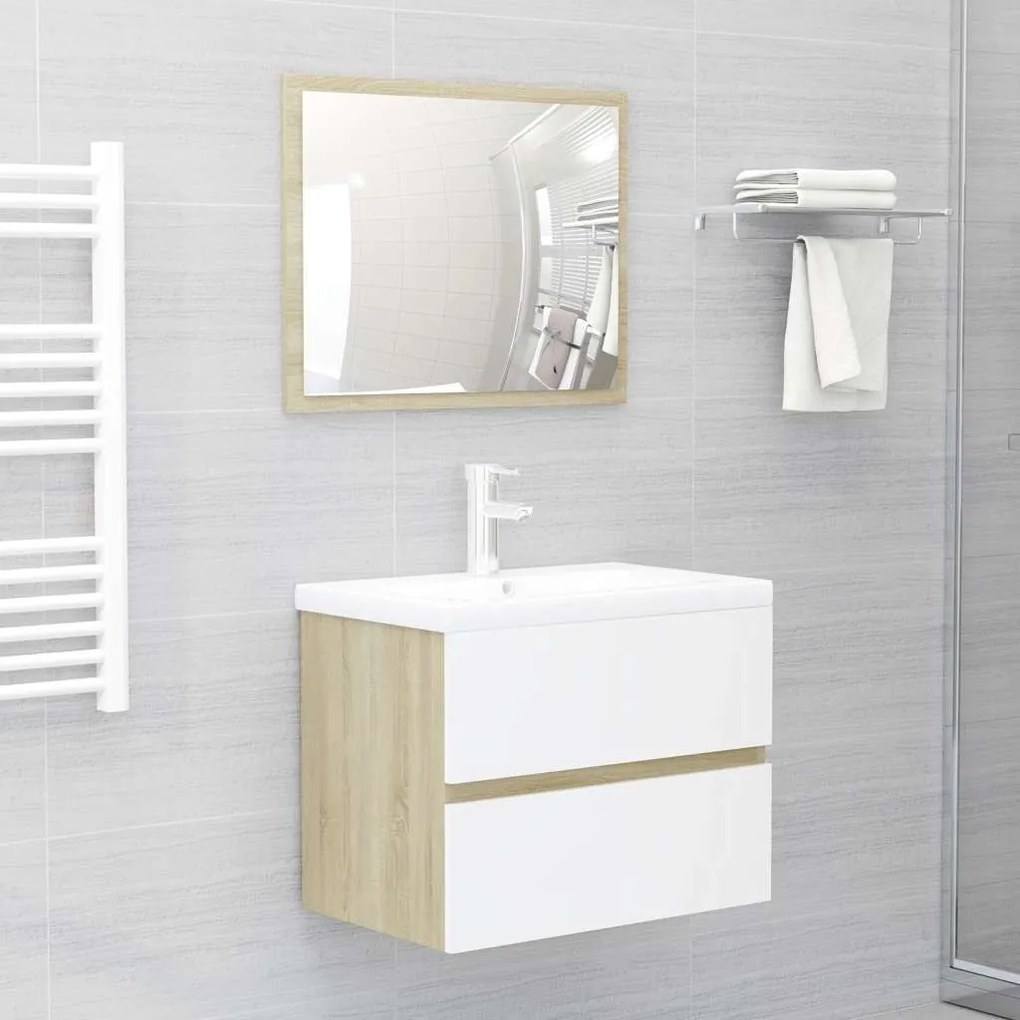 vidaXL 2 pcs conj. móveis casa banho contrapl. branco/carvalho sonoma