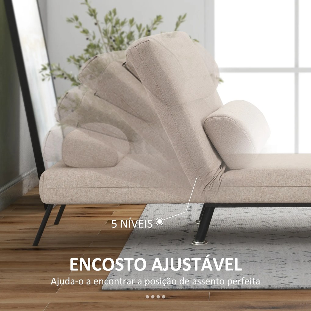 Sofá Cama Individual Dobrável Estofado em Linho com Encosto Ajustável em 5 Níveis e Almofada Acolchoada 75x70x75 cm Bege