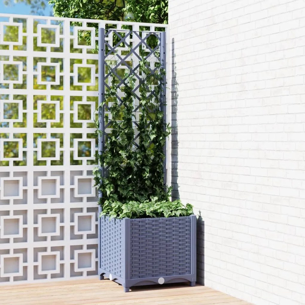 vidaXL Vaso/floreira jardim c/ treliça 40x40x136 cm PP cinzento azul