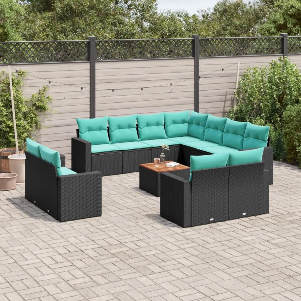 vidaXL 12 pcs conjunto de sofás de jardim com almofadões vime PE preto