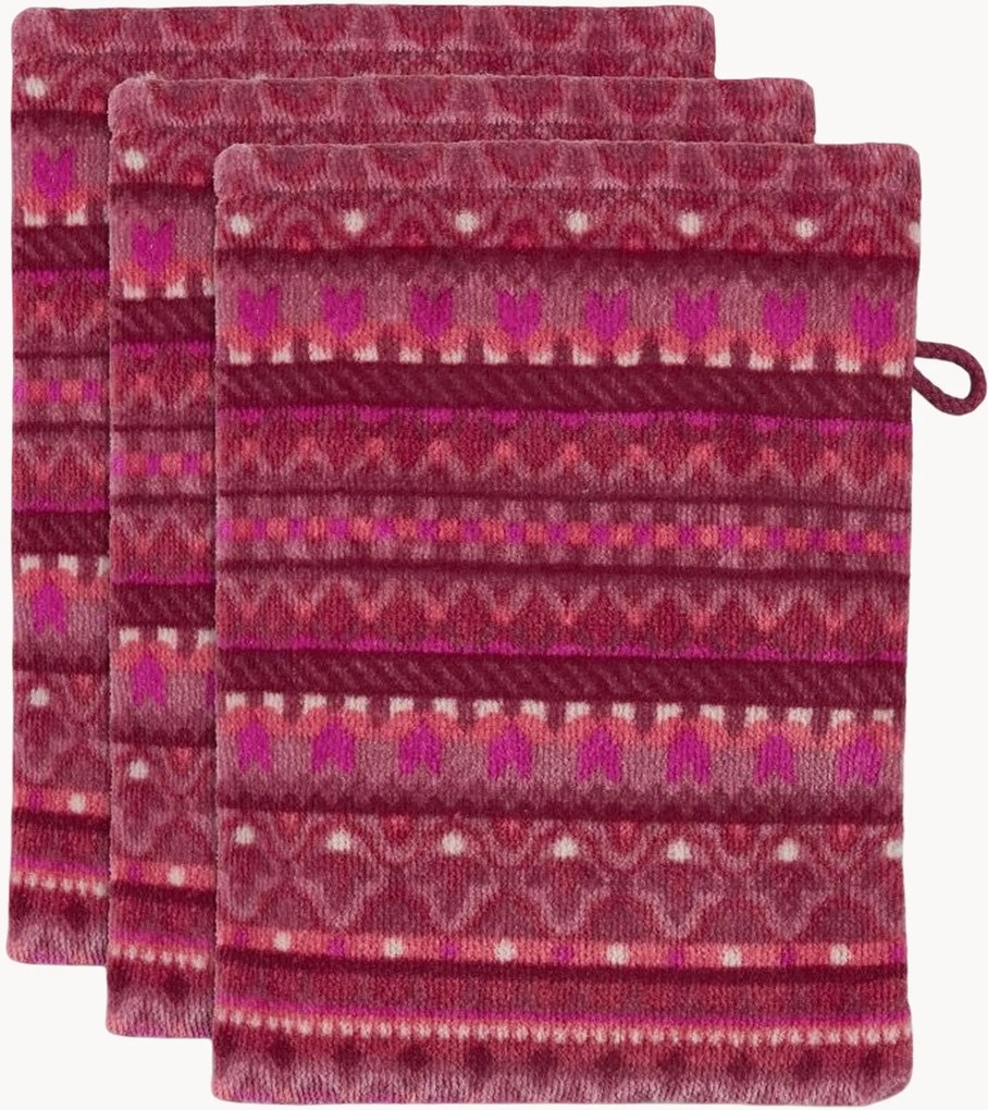 Luvas de banho em veludo e algodão felpudo Geometric Print, conjunto de 3