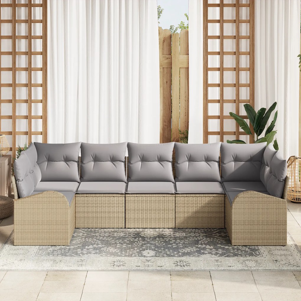 Conjunto de Sofá de Jardim vidaXL com Almofadas Bege Rattan Sintético,