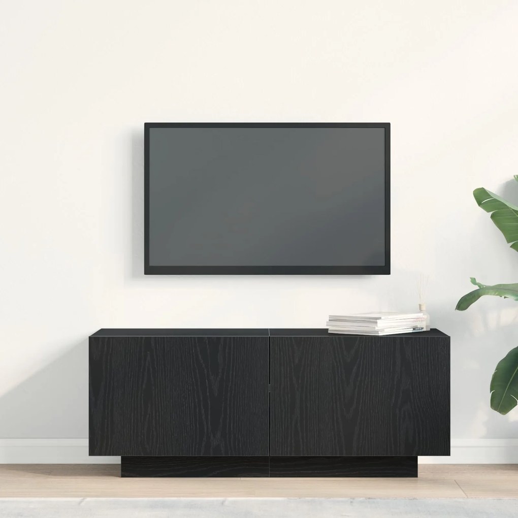 Estante para TV vidaXL Preta em Carvalho 100x35x40 cm em Madeira Engen