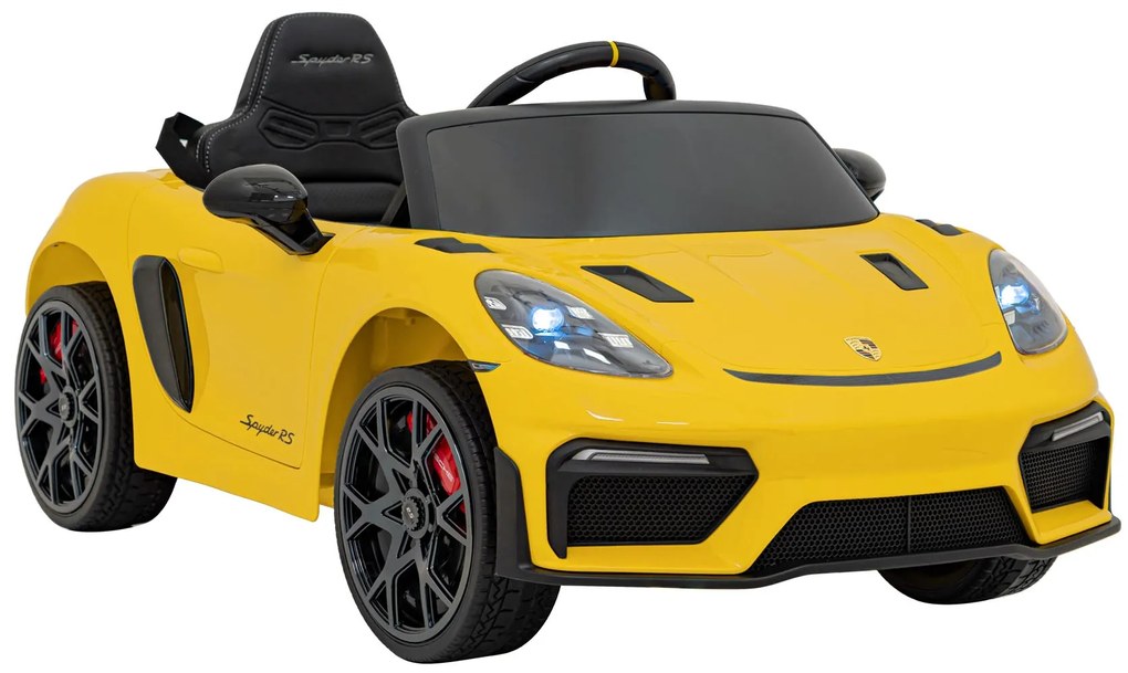 Carro elétrico para Crianças 12V Porsche Spyder RS 718 Com MP4, Rodas Espuma EVA, assento couro ecológico Carga até 30 kg Amarelo