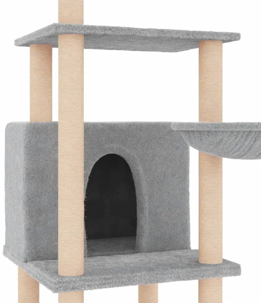 Árvore p/ gatos c/ postes arranhadores sisal 132 cm cinza-claro