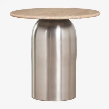 Mesa De Cabeceira Ø40 Cm Alliser Cinza Aço & Travertine - Sklum