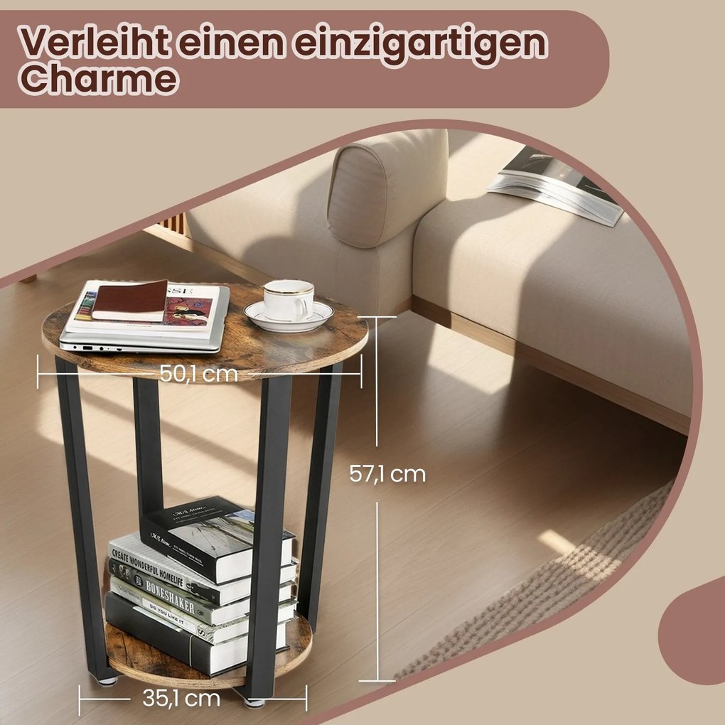 Mesa lateral para sala de estar 50 x 57 cm (Ø x A), mesa pequena redonda castanho-preto
