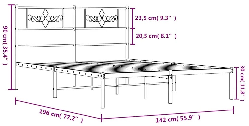 Estrutura de cama com cabeceira 135x190 cm metal preto