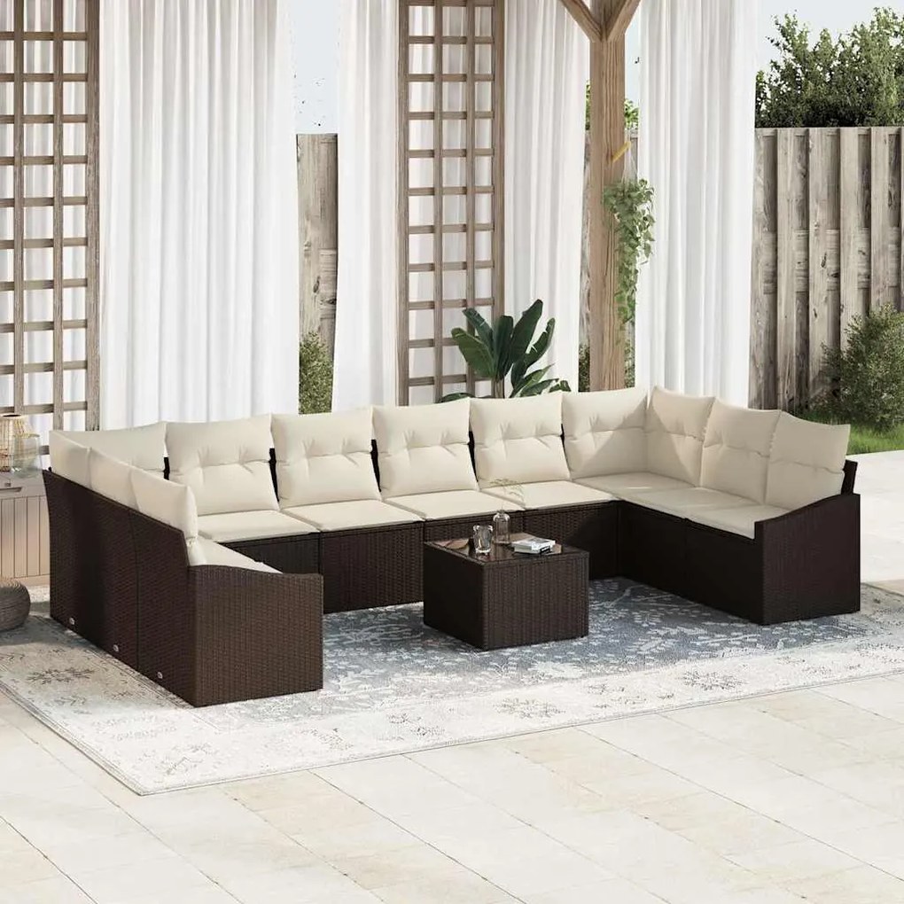 vidaXL Conjunto de Sofá de Jardim Marrom e Creme vime PE