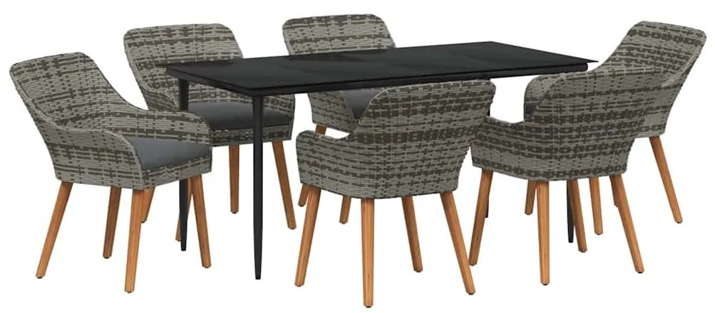 Conjunto de Jantar de Jardim 7 Peças Cinza em Rattan Sintético