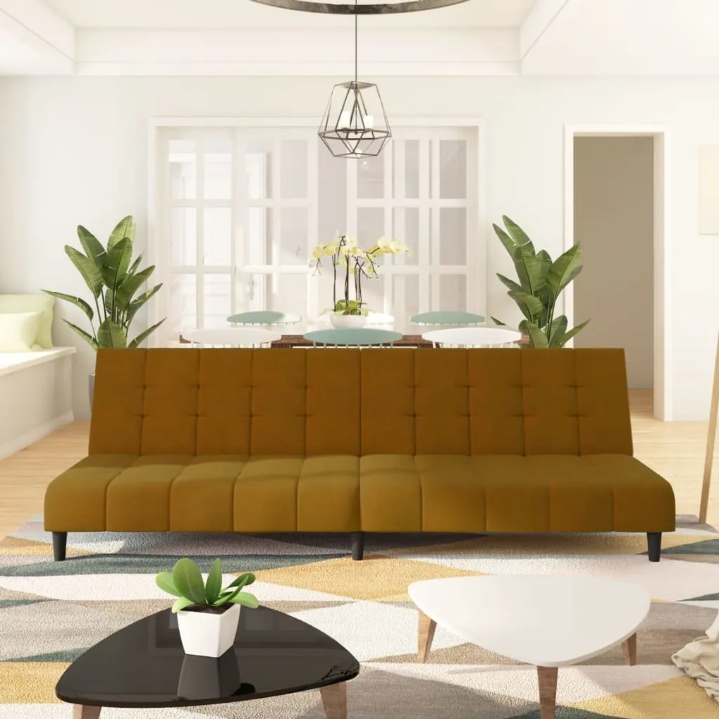 337376 vidaXL Sofá-cama de 2 lugares veludo castanho