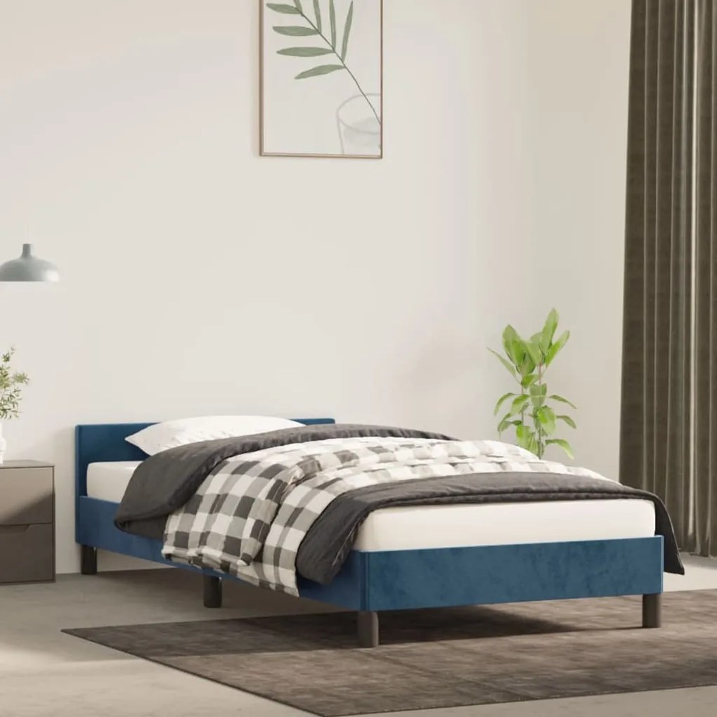 Estrutura de cama c/ cabeceira 90x200 cm veludo azul-escuro