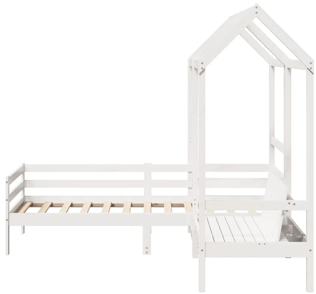 Conj. sofá-cama e banco c/ telhado 90x200cm pinho maciço branco
