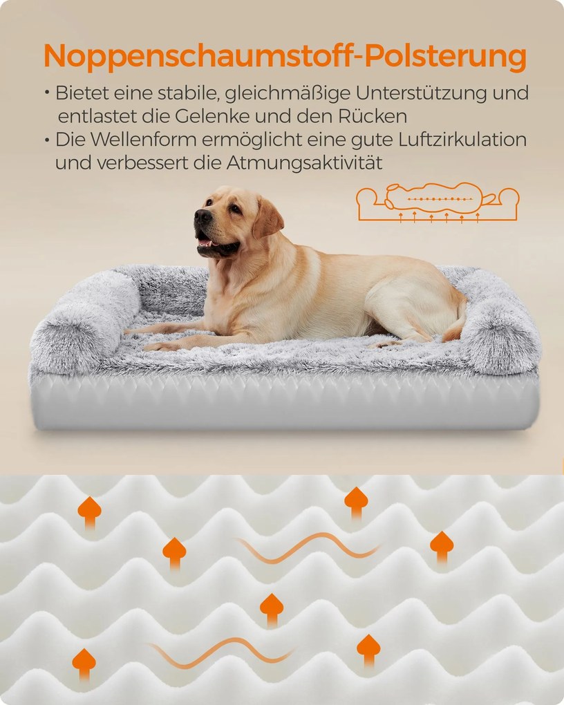 Cama para cães tamanho XXL 122 x 85 x 24 cm removível e lavável cinza