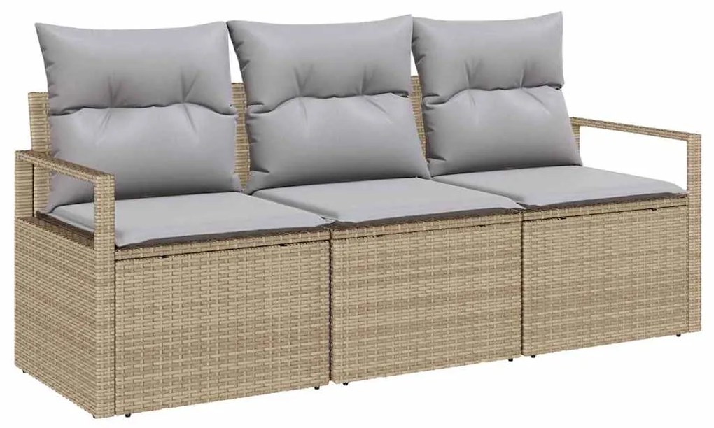 Conjunto de Sofá de Jardim de 3 Peças com Almofadas Bege em Rattan