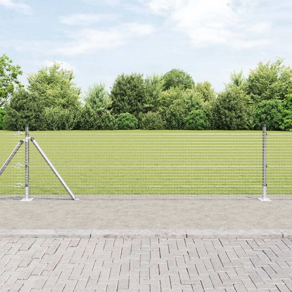 Cerca de Arame Soldado com 7 Postes Flanged 0.6x10 m Aço Galvanizado