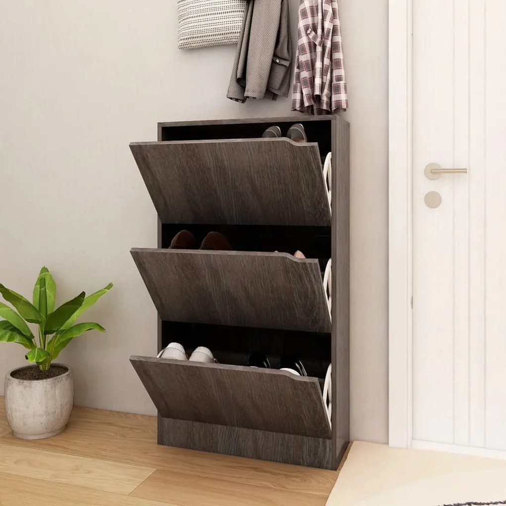 338128 vidaXL Armário sapatos 3 portas contrapl. 59x24x105 cm cinzento/sonoma