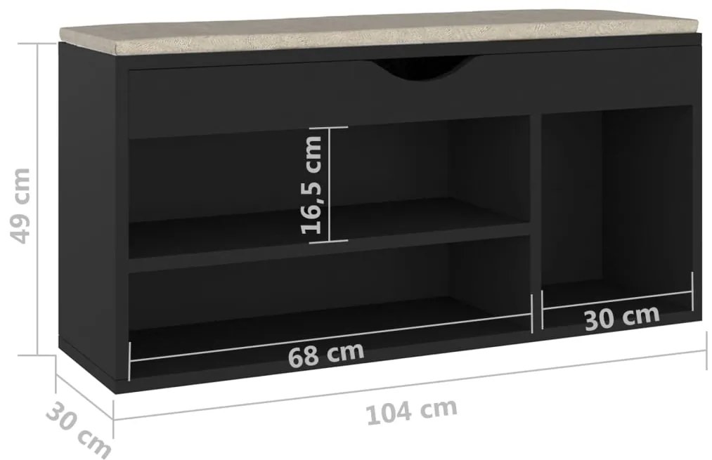 Banco sapateira c/ almofadão contraplacado 104x30x49 cm preto