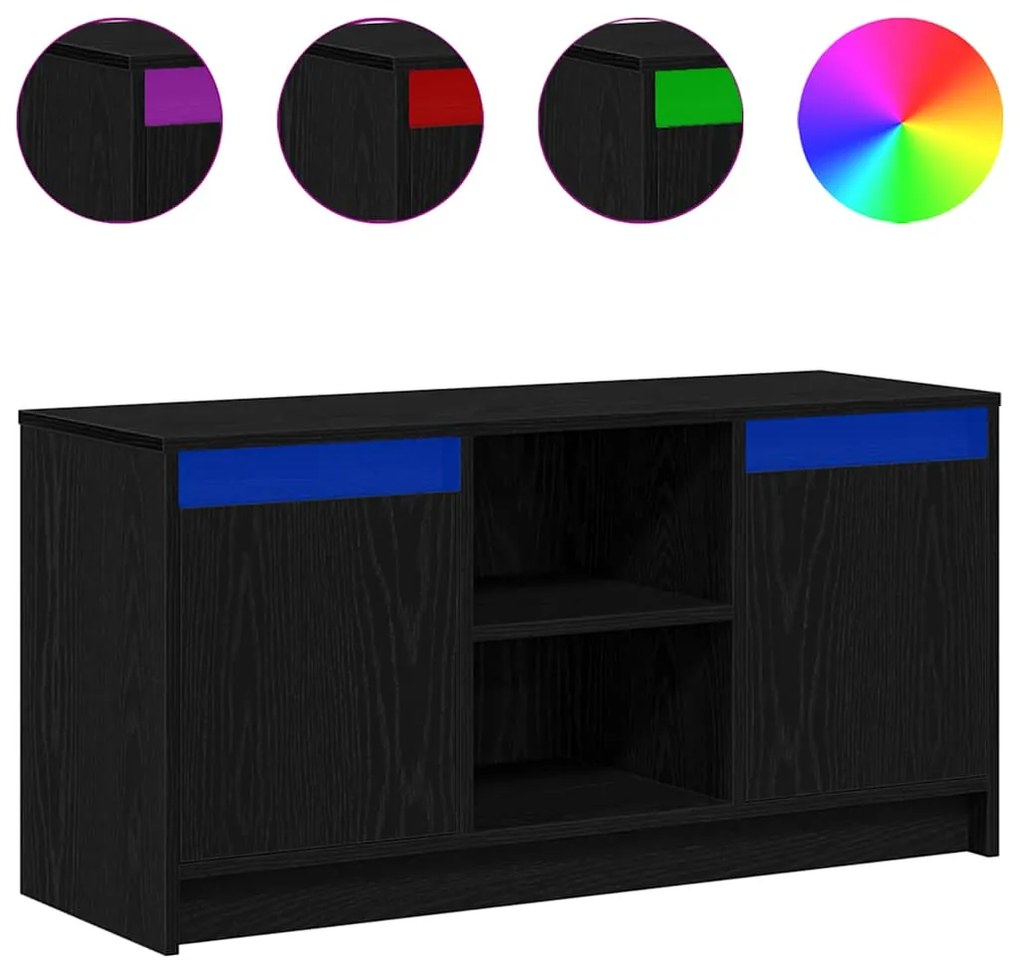 Armário para TV com Luzes de LED em Carvalho Preto, 100x34x50 cm, feit