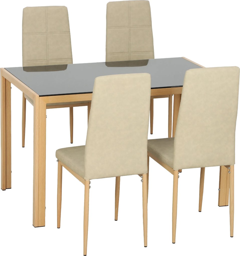 HOMCOM Conjunto de Mesa de Jantar com 4 Cadeiras em Couro Sintético, Tampo Retangular em Vidro Temperado, 120x70x75cm, Natural | Aosom Portugal