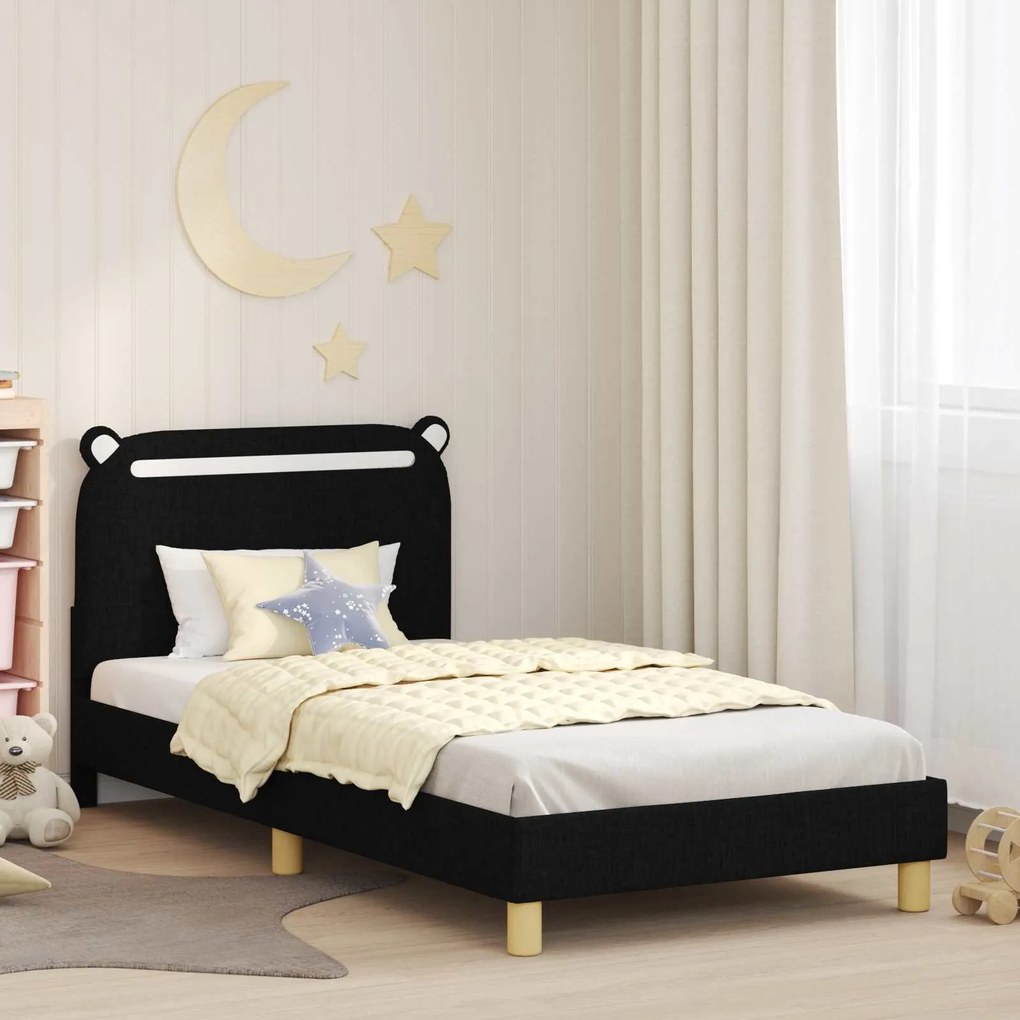 vidaXL Estrutura de Cama Infantil com Cabeceira Preto 90 x 190 cm