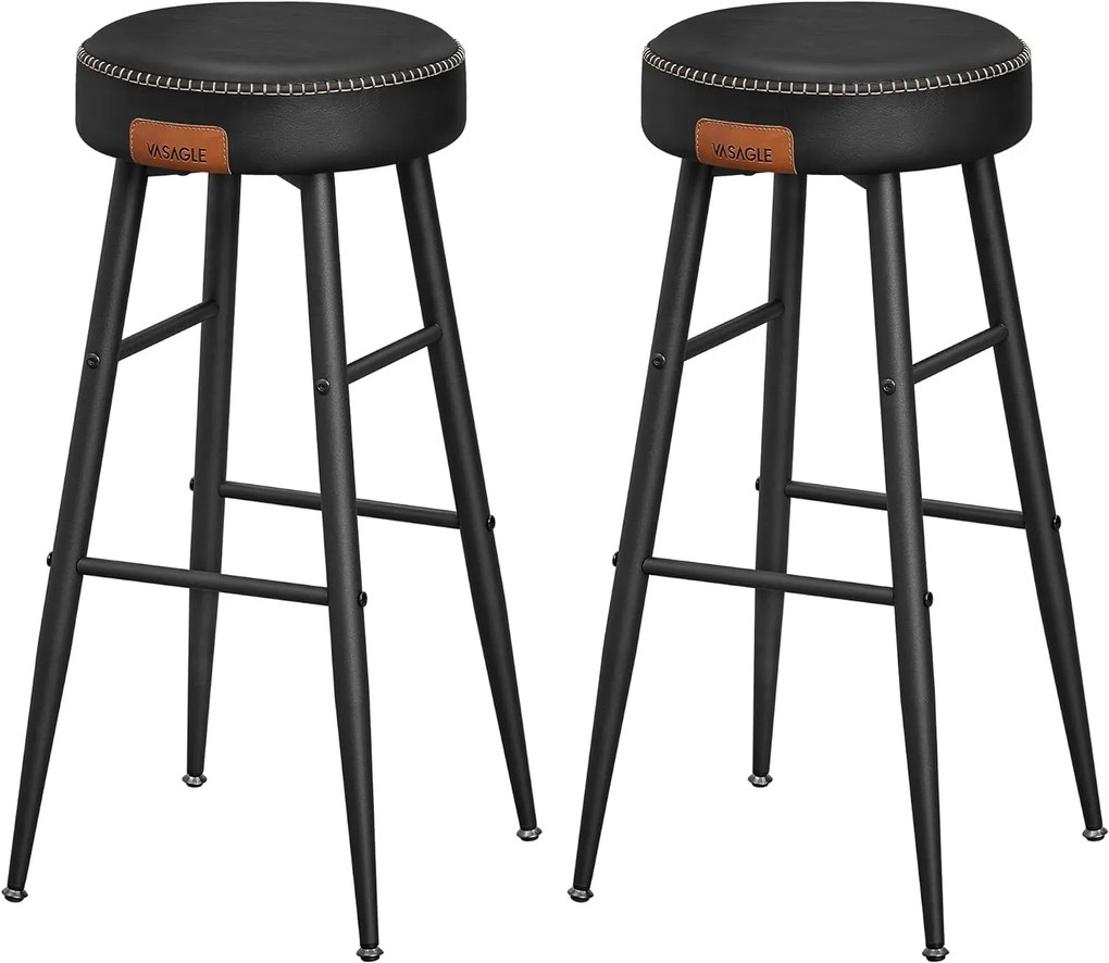 Conjunto de 2 banquetas de bar com couro sintético e costuras elegantes | VASAGLE | 51.6 x 51.6 x 75 cm