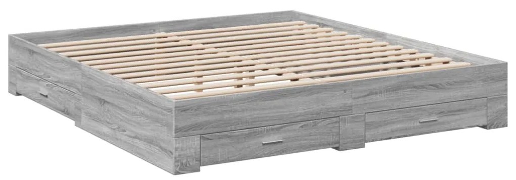 Estrutura de cama c/ gavetas derivados madeira cinza sonoma