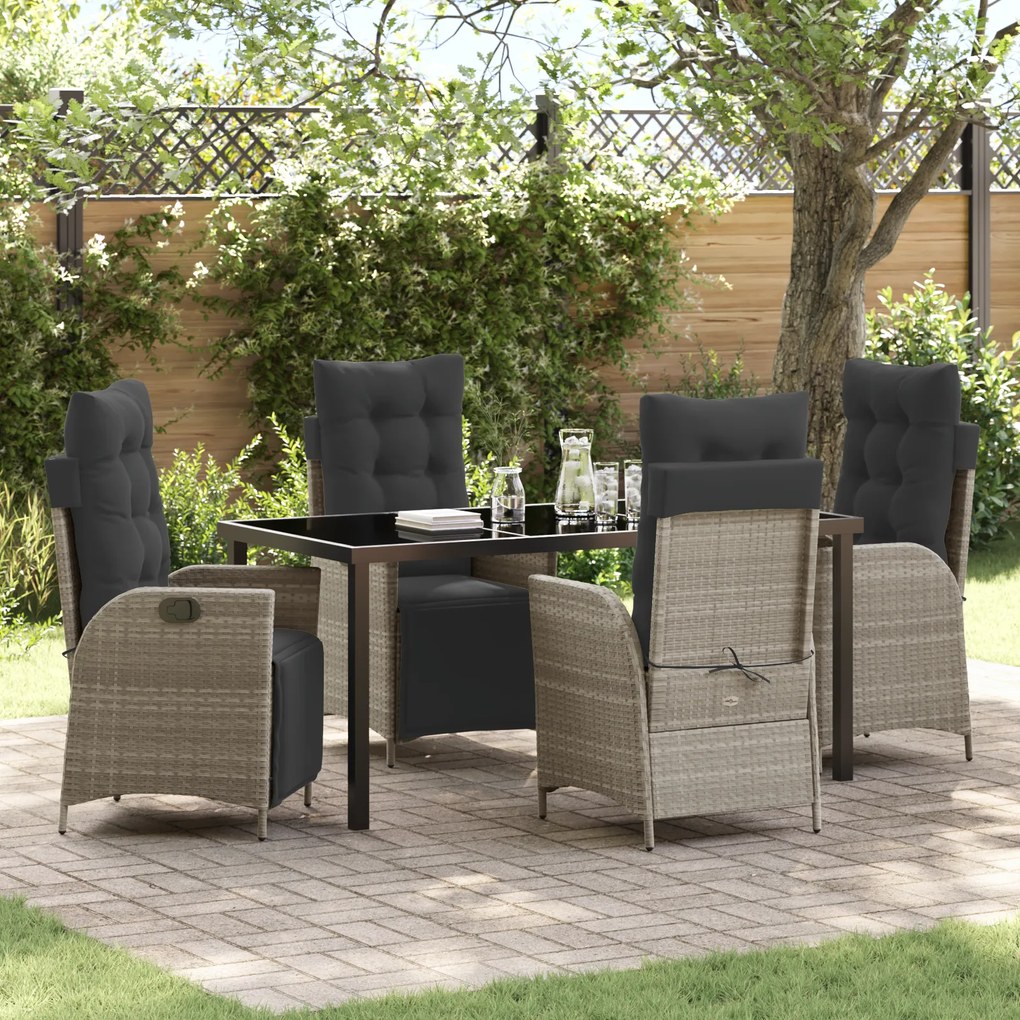 vidaXL Conjunto de Jantar de Jardim de 5 Peças Cinza Claro Rattan PE