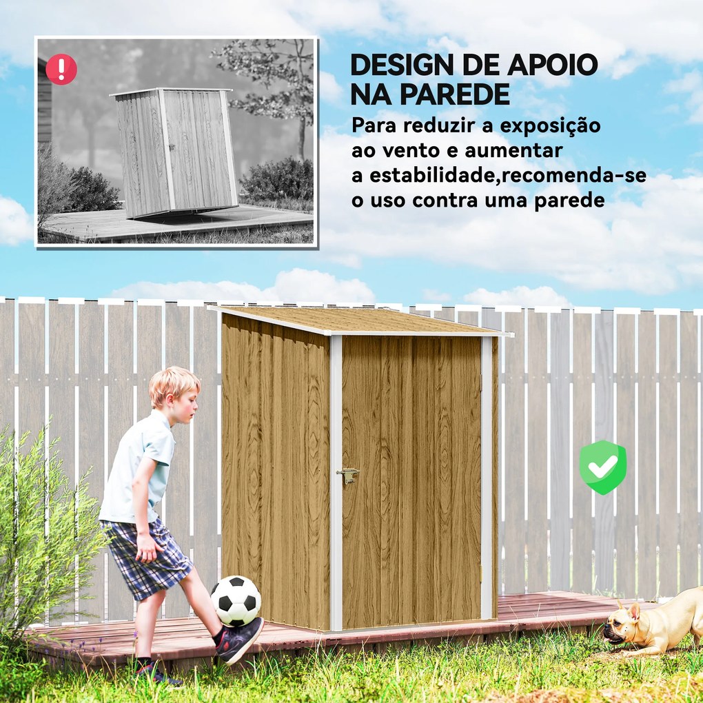 Abrigo de Jardim Metálica 0,92 m² 100x103x160 cm com 1 Porta e Fecho para Armazenamento de Ferramentas Castanho Claro
