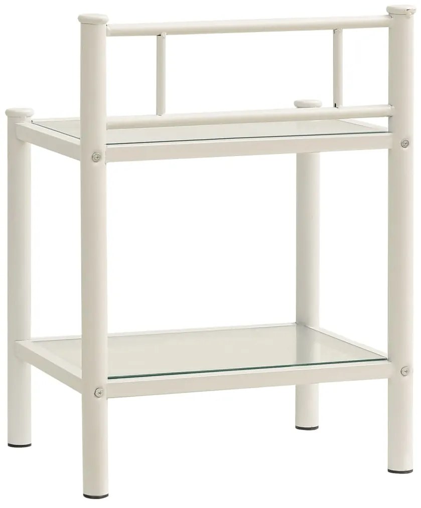 Mesa cabeceira 45x34,5x60,5cm metal branco e vidro transparente